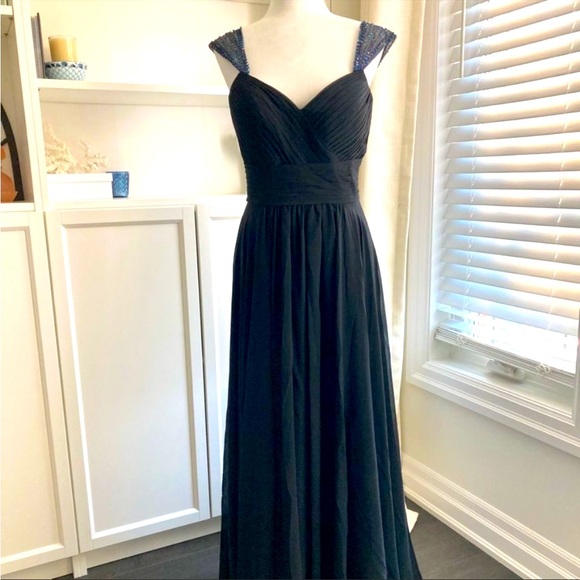 BLACK CAP SLEEVE PROM/BRIDESMAID/EVENING PARTY DRESS - Picture 1 of 8